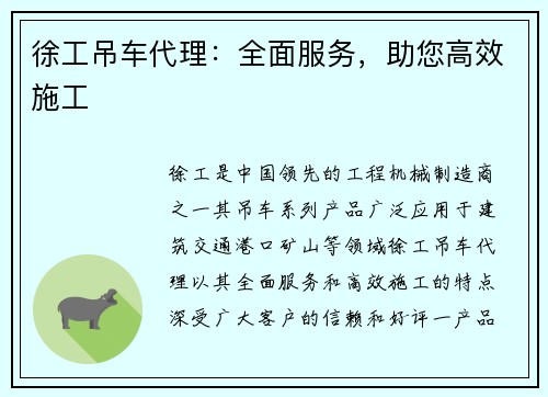 徐工吊车代理：全面服务，助您高效施工