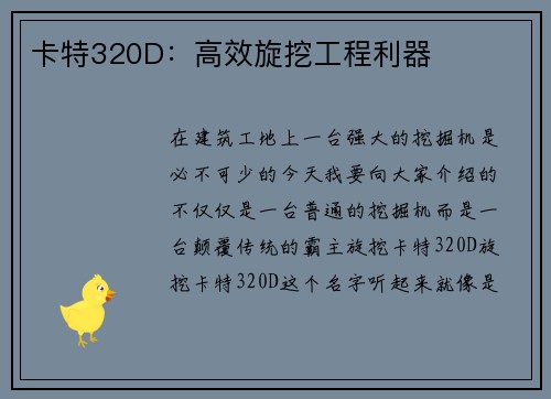 卡特320D：高效旋挖工程利器