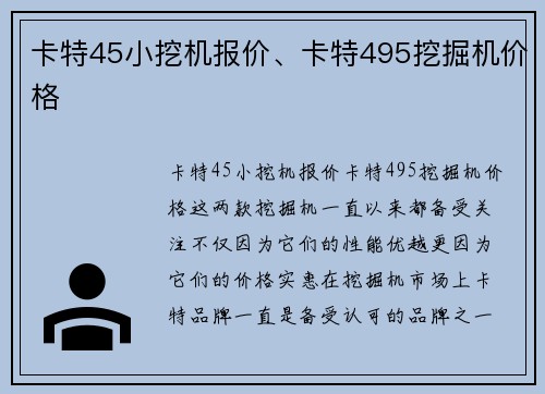 卡特45小挖机报价、卡特495挖掘机价格